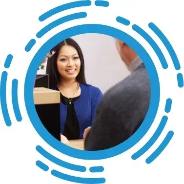 Lady with man at counter